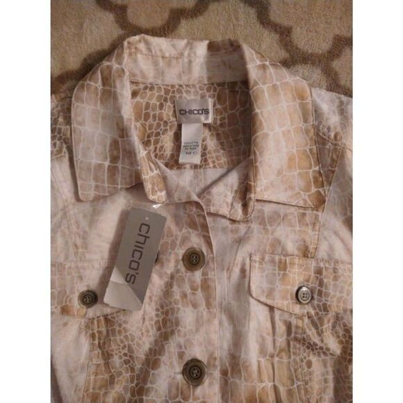 Chico's Animal Print Jacket Size 1 Classic Retro Officey nwt beige - Picture 6 of 7